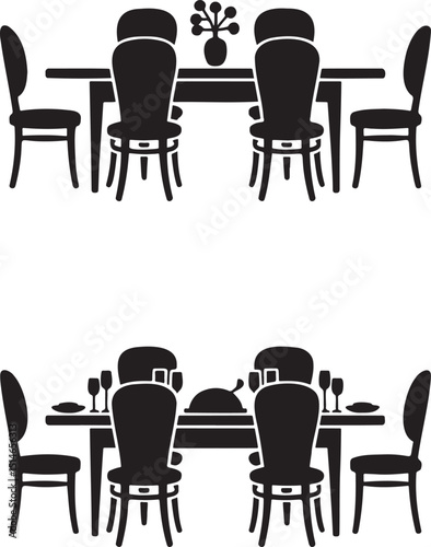 Dining table silhouette set vector illustration isolated On Transparent Background