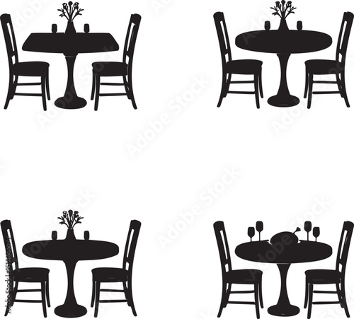 Dining table silhouette set vector illustration isolated On Transparent Background