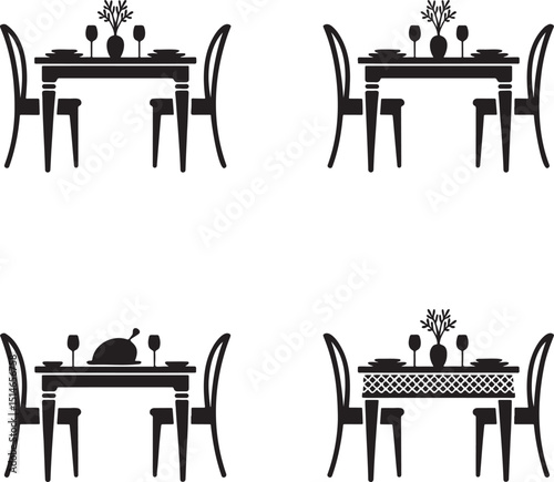 Dining table silhouette set vector illustration isolated On Transparent Background