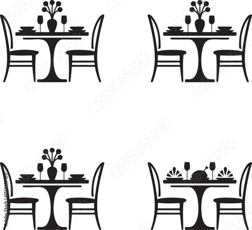 Dining table silhouette set vector illustration isolated On Transparent Background