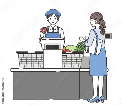 商品をスキャンする女性店員