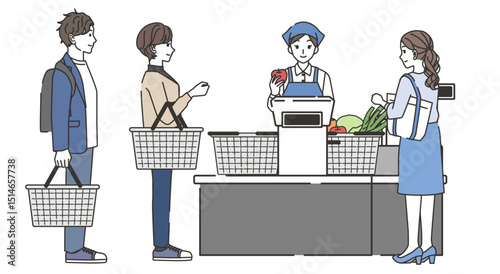 レジを待つ人のイラスト