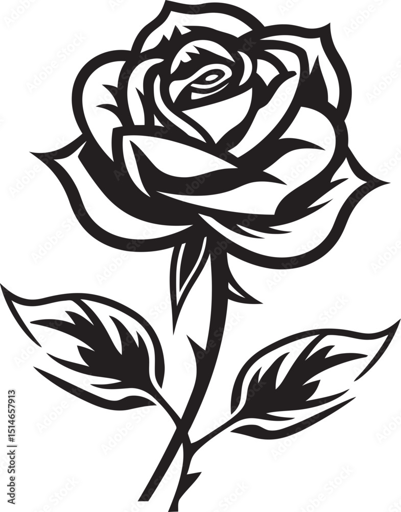 Detailed Black Rose Flower Icon for Modern Branding Minimalist Black Rose Vector Logo with Bold Outline Detailed Black Rose Flower Icon for Modern Branding Minimalist Black Rose Vector Logo with Bold Outline