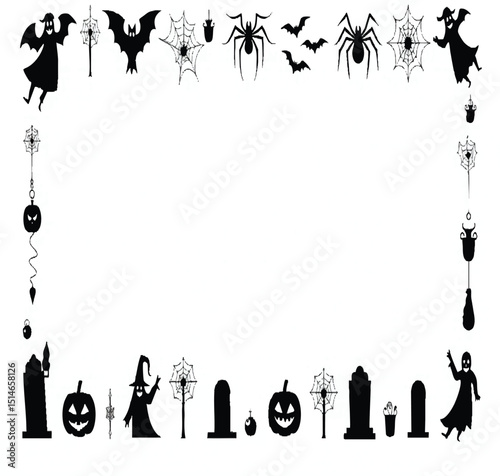 Halloween Vector Elements Silhouette Mega Set. Isolated on white background.





