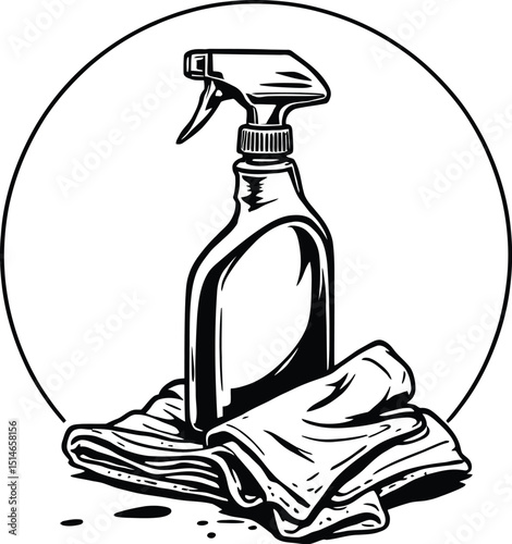 Cleaning Spray Bottle on Cloth – Representation of Hygiene, Sanitation, and Household Maintenance Vector Illustration