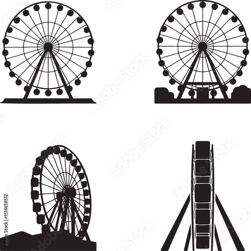 Ferris wheel silhouette set vector illustration isolated On Transparent Background
