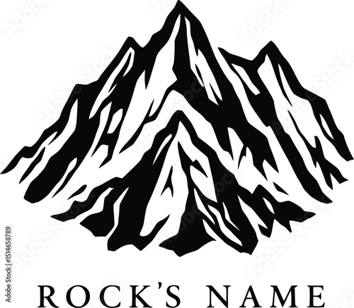 Rock’s Name Mountain Emblem – Representation of Adventure, Outdoor Exploration, and Natural Landmarks Vector Illustration