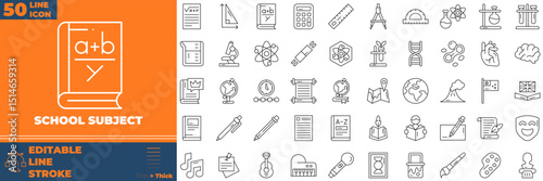School Subject Line Editable Icons set. Vector illustration in modern thin line style of school subject icons: student, study, teacher, etc