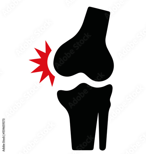 Human Knee Joint with Red Pain Symbol – Joint Pain, Bone Fragility, Arthritis, Osteoporosis, Medical Symptom Illustration for Orthopedics, Rheumatology, and Joint Health Awareness