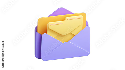 3D stylized envelope with folders,  pastel colors