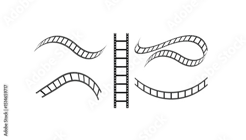 movies film background with film roll. 3d film roll. Film strip set vector image. set of film icons