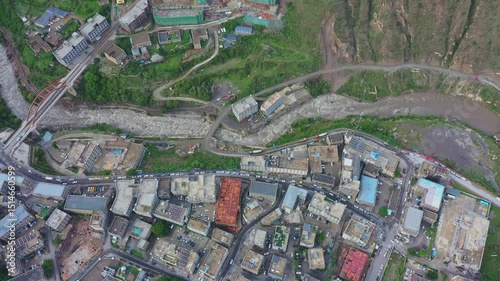 Overview of shangri-la township inacheng sichuan on a cloudy day