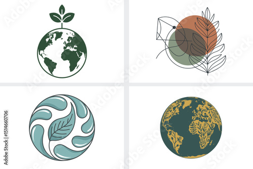 Global planet Earth icon vector illustration set with a festive Christmas sphere design