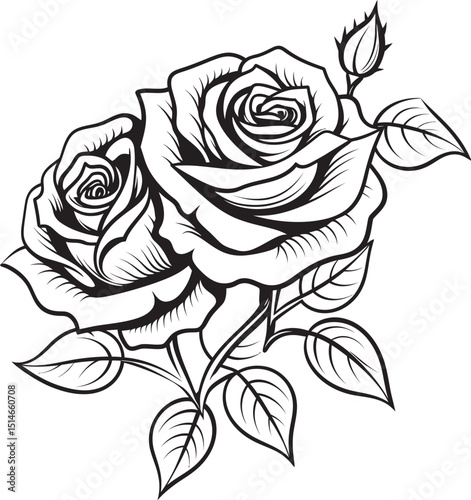 Wallpaper Mural Classic rose line art vector icon with fine and bold black lines Elegant black rose line drawing vector logo with minimalist styling Torontodigital.ca