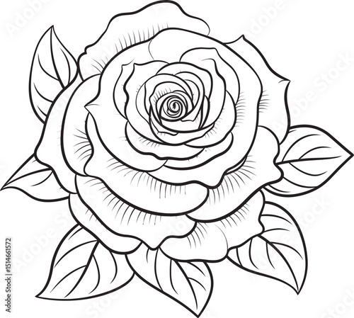 Classic black rose vector logo featuring refined line art style Minimal black rose line art vector icon with soft flowing lines