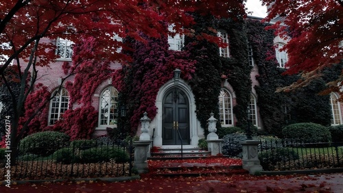 Historic Ivy League College in Autumn with Ivy-Covered Brick Architecture

