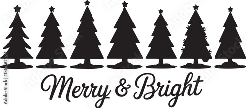 Merry & Bright – Festive Christmas Tree Silhouettes with Elegant Script
