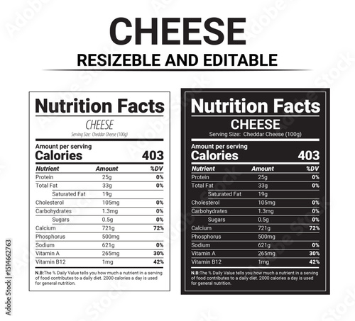cheese nutrition facts template 