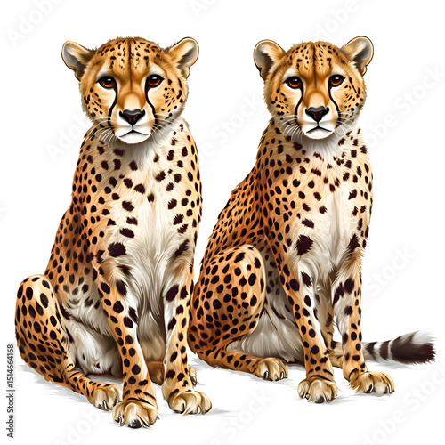 Two cheetahs, cartoon 3d ,isolated on transparent white background