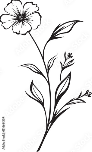 Stylish black wildflower tattoo design with fine line details Beautiful minimalist wildflower tattoo element with bold black line