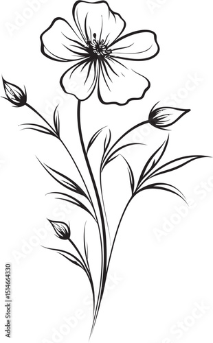 Graceful wildflower tattoo element in simple black vector design Elegant black wildflower tattoo vector icon with natural shapes
