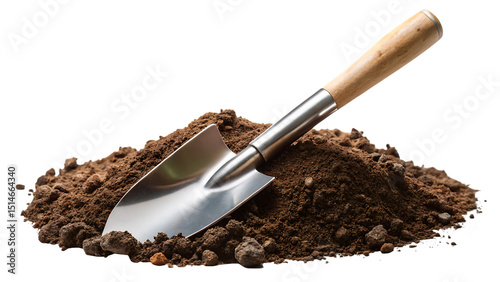 shovel in the ground isolated on white background