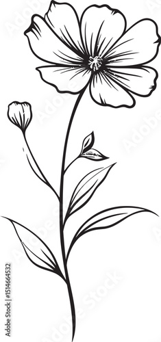 Beautiful black wildflower tattoo design element with refined outlines Stylish black wildflower tattoo vector icon with delicate petal details