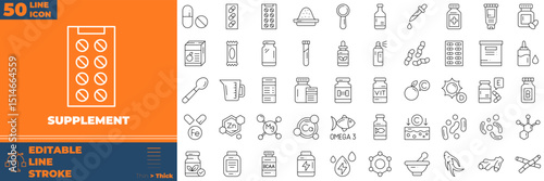 Supplement Line Editable Icons set. Vector illustration in modern thin line style of supplement icons: food, protein, healthy, etc