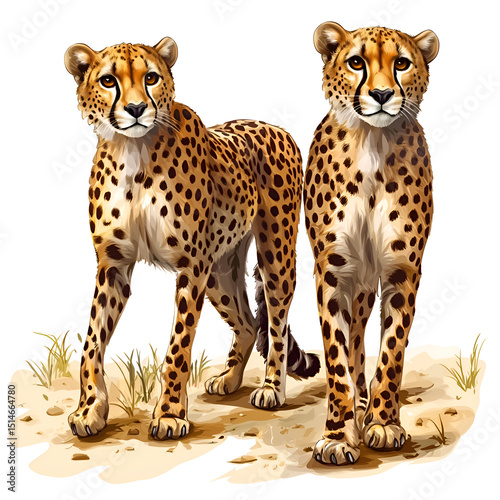 Two cheetahs, cartoon 3d ,isolated on transparent white background