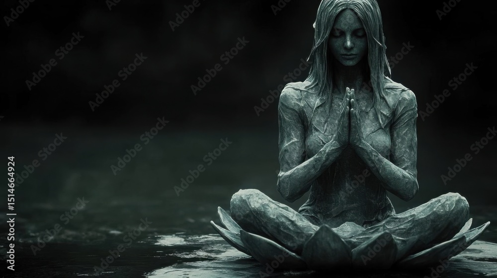 Fototapeta premium Stone Serene: Lotus Meditation Statue