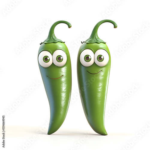 green chili pepper, cartoon 3d ,isolated on transparent white background