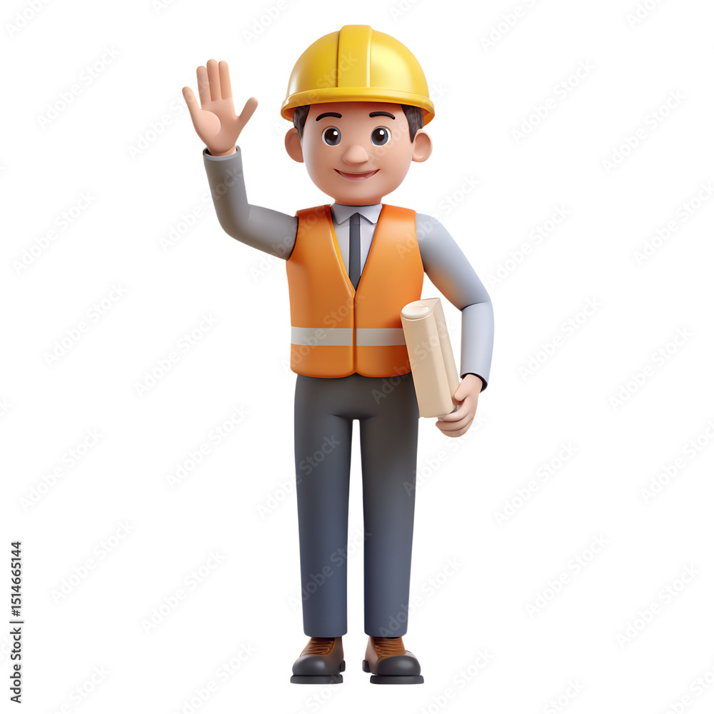 Cartoon engineer in safety vest isolated on transparent background Cartoon engineer in safety vest isolated on transparent background