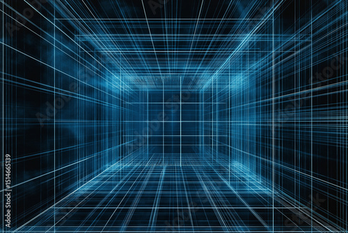 digital wireframe grid, futuristic blue mesh, dark background