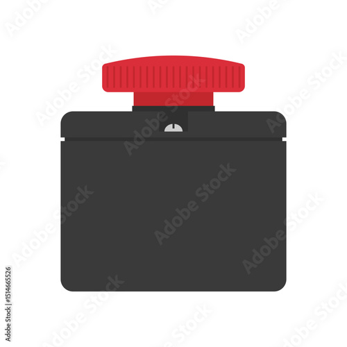 Red emergency stop button. Flat design vector illustration of a red emergency stop button mounted on a black rectangular base