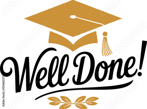 Well Done Graduation Graphic with Gold Cap and Laurel