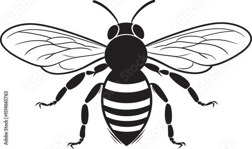 Artistic Bee Illustration with Flowing Black Linework Bold Bee Drawing Featuring Refined Black Vector Lines