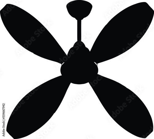 Ceiling Fan Silhouette – Representation of Cooling, Air Circulation, and Home Appliance Vector Illustration