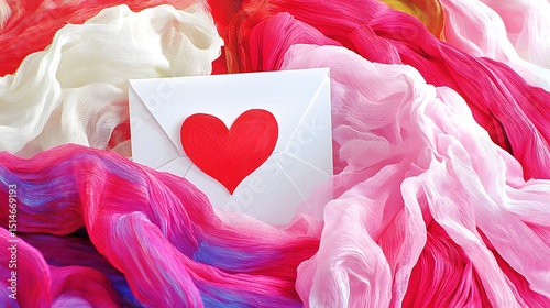 Romantic Valentine's Day Envelope with Red Heart on Pink and White Fabric