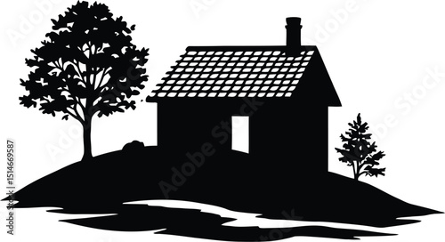 Cozy House on a Hill – Representation of Home, Nature, and Tranquility Vector Illustration