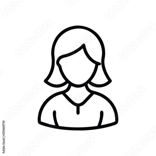 Woman avatar icon, female profile outline, simple line art, black on white, person symbol, user profile graphic, minimalistic design