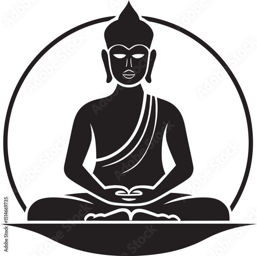 black buddha meditating in circle clip art preview