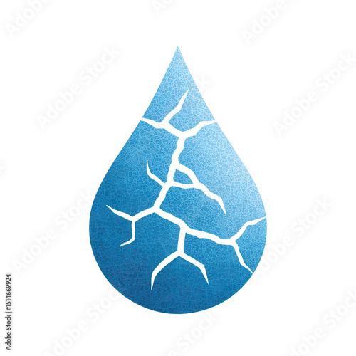 A blue water droplet with prominent cracks running through its surface.