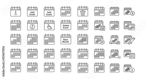 Calendar Icons Downloadable Set of 36 Line Icons for Scheduling and Planning