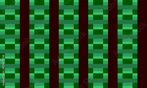 green chessboard and strip pattern as seamless repeat style, replete image design for fabric printing, black vertical line column