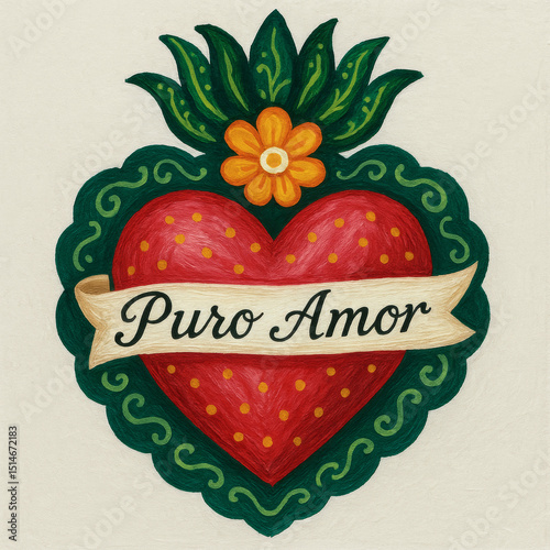 Vibrant Mexican folk art heart with 