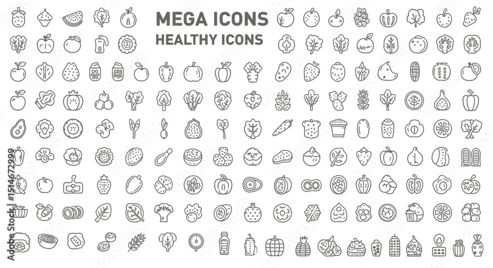 Mega Collection of Healthy Food Icons 100+ Line Art Graphics for Design Projects Mega Collection of Healthy Food Icons 100+ Line Art Graphics for Design Projects