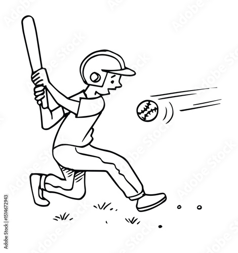 A doodle style icon of a person playing baseball batter 