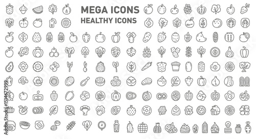 Mega Collection of Healthy Food Icons 100+ Line Art Graphics for Design Projects