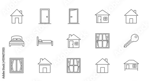 Home and House Icon Set Line Art Illustrations for Design Projects