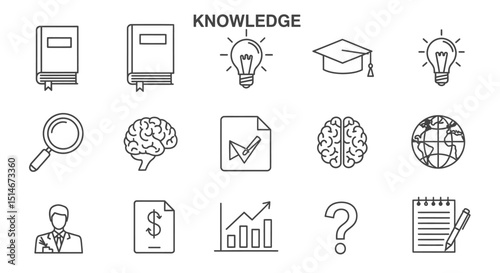 Line Icons Set Education, Knowledge, Learning, and Global Understanding